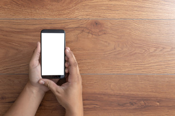Wall Mural - man hand holding the black smartphone screen mockup