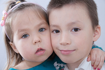 Happy children. Boy and girl portrait. Children close up faces.