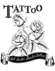 Wall Mural - Hand drawn vector illustration of tattoo logo with roses