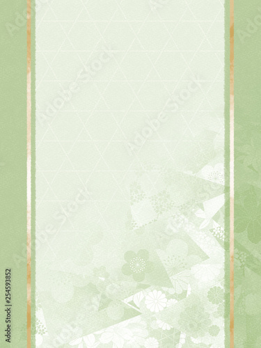 和柄 籠目と千代紙のフレーム素材 縦 緑 Adobe Stock でこの