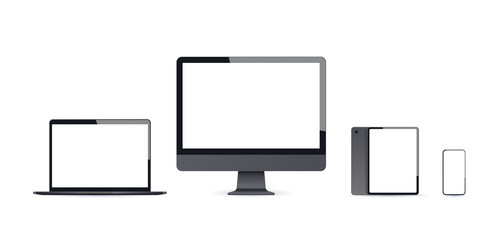 Wall Mural - realistic electronic devices mockup set laptop monitor tablet and smartphone with empty blank screen