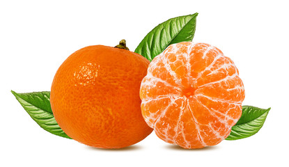 Fresh peeled mandarin orange segments isolated on white background with clipping path