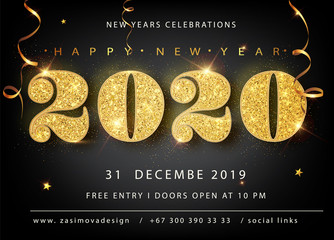 Wall Mural - golden vector luxury text 2020 happy new year. gold festive numbers design, diamonds texture. gold s