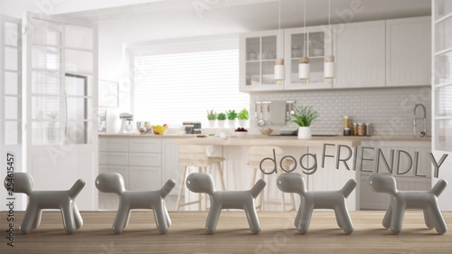 Wooden Table Top Or Shelf With Line Of Stylized Dogs Dog