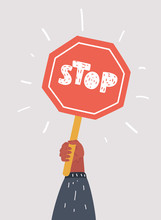 Road sign stop in hand.