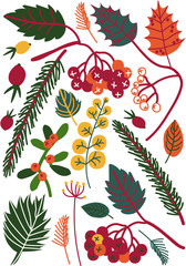 Sticker - Colorful Leaves and Berries, Autumn Floral Seamless Pattern, Seasonal Decor Vector Illustration