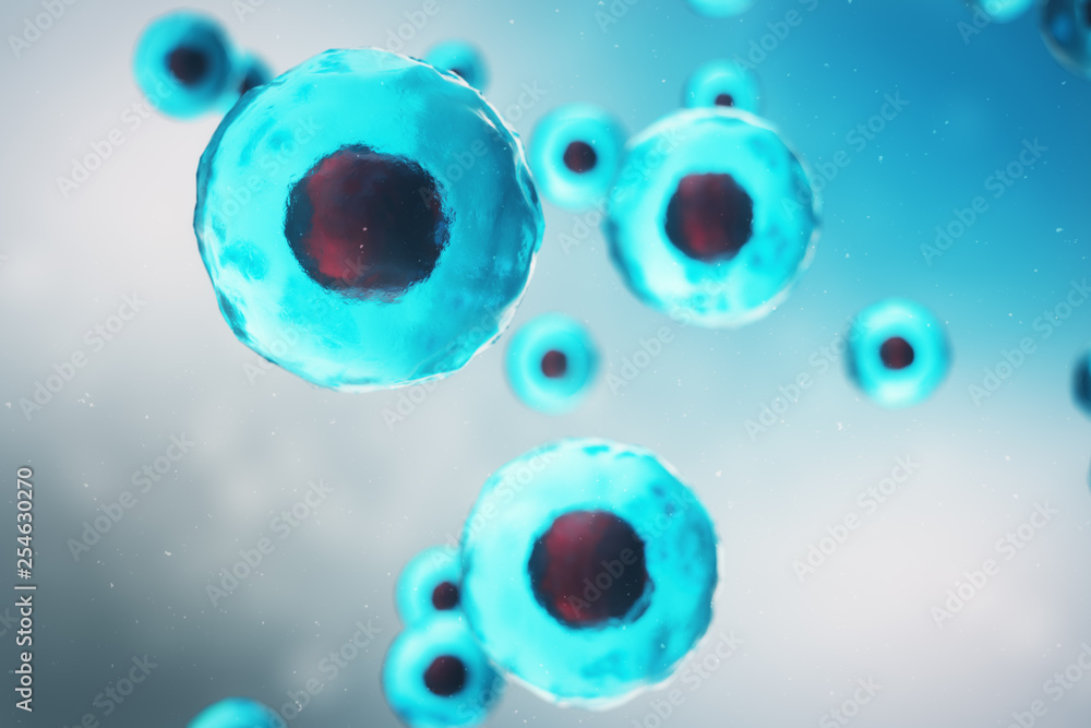 Cell of a living organism, scientific concept. Illustration on a blue ...