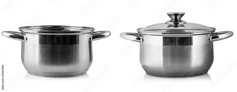 The stainless steel cooking pot over white background - obrazy, fototapety, plakaty 