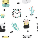 Safari baby animals vector print in scandinavian style.