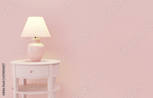 Cuadros en Lienzo Stylish lamp on table against color wall, space for text