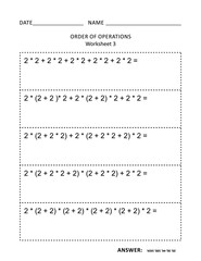 Math worksheet for students of all ages. Learn, reinforce math skills for children. Prevent alzheimer for adults. Mental math. Order of operations. No-prep printable for teachers. Answers included.