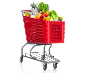 shopping cart with food fruits and legumes