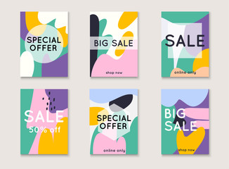 Wall Mural - Set media banners with discount offer. Shopping background, label for business promotion. Can be used for website and mobile website banners, web design, posters, email and newsletter designs.