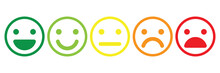 Basic Emoticons Set. Five Facial Expression Of Feedback Scale - From Positive To Negative. Simple Colored Vector Icons