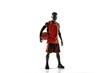 © master1305 - Full length portrait of a basketball player with a ball isolated on white studio background. advertising concept. Fit african anerican athlete standing with ball.