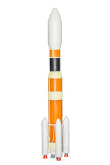 orange and white multistage space rocket model isolated on white background with clipping path