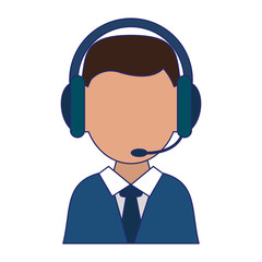 Sticker - Call center agent with headphones avatar blue lines