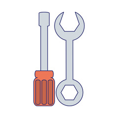 wrench and screwdriver tool symbol blue lines