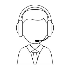 Sticker - Call center agent with headphones avatar in black and white