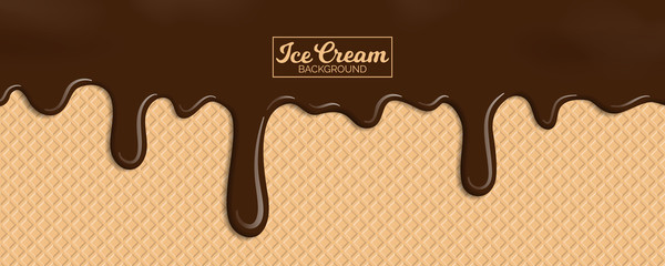 chocolate ice cream on wafer background