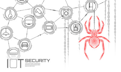 Wall Mural - iot cybersecurity spider concept. personal data safety internet of things smart home cyber attack. h