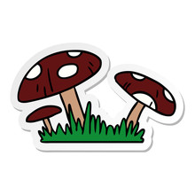 Sticker Cartoon Doodle Of A Toad Stool