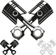 Set of two crossed engine pistons. Vector illustration.