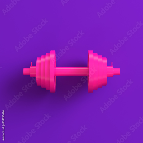 Abstract Pink Dumbbell On Purple Background Minimalism
