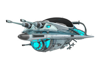 Wall Mural - alien pocket aircraft space ship exploring around in a white background