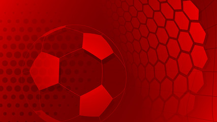 Football or soccer background with big ball in red colors