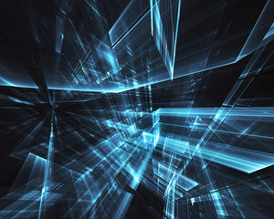 Abstract 3D fractal background, 3D illustration. Virtual Neon City