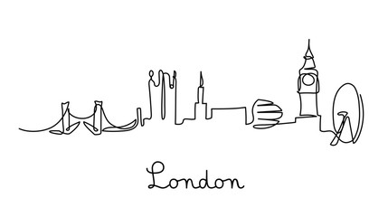 Wall Mural - One line style London city skyline. Simple modern minimalistic style vector.