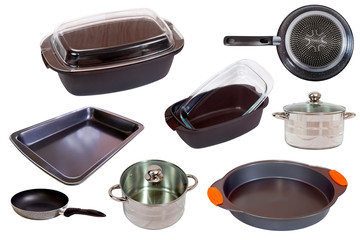  Set of different cook pan isolated on white background