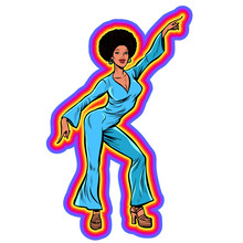 Disco Woman Dancing, Eighties Style 80s. Afro Hairstyle