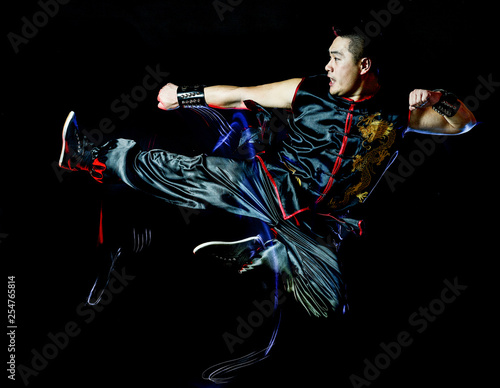 Plakaty Kung fu  whushu-chinski-boks-kung-fu-hung-gar-wojownik-na-bialym-tle-na-czarnym-tle-z