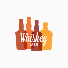 Poster - Whiskey bottle logo. Whiskey color banner on white