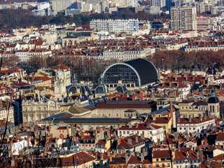 Wall Mural - Lyon view with city hall and Opera Nouvel, Nouvel Opera House, in Lyon, Rhone-Alpes, France