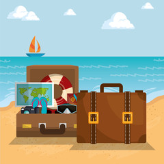 Poster - summer vacations beach with icons