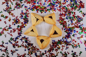 Jewish purim hamantaschen homemade cookies with purim