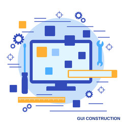 GUI construction, application development flat design style vector concept illustration