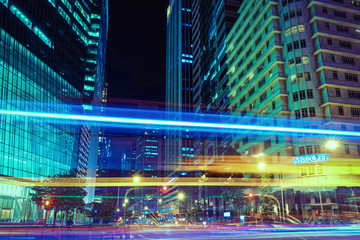 Wall Mural - Raffles Quay Street Singapore Stock Exchange building at night