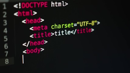 Wall Mural - writing html code close up