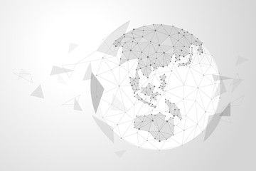Abstract polygonal background design for business and technology. A globe made up of points and lines.