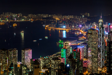 Wall Mural - Hong Kong city view from The Peak at night, Victoria Harbor view from Victoria Peak at night, Hong Kong.