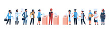 Election Day Concept Different Occupations Voters Casting Ballots At Polling Place During Voting Mix Race People Putting Paper Ballot In Box Full Length Flat Horizontal Banner