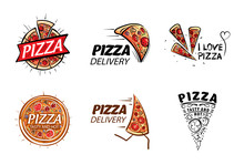 Logo Of A Sketched Pizza. Vector Illustration On White Background
