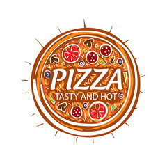 Wall Mural - Logo of a sketched pizza. Vector illustration on white background