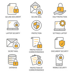 Wall Mural - data security flat line icon set. vector illustration. editable stroke.