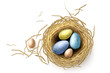Vector quail, chicken eggs in nest easter holiday