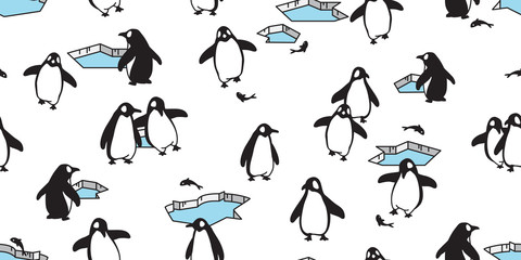 penguin seamless pattern vector fish salmon iceberg bird cartoon scarf isolated tile background repe